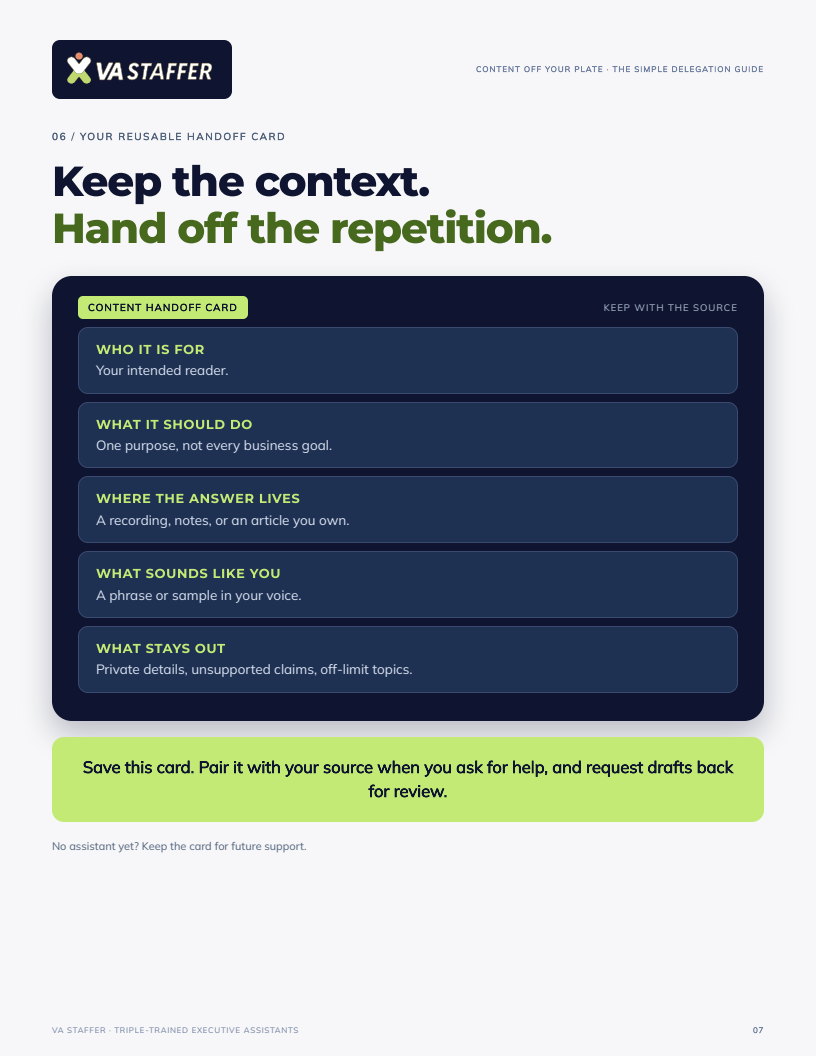 Reusable handoff page